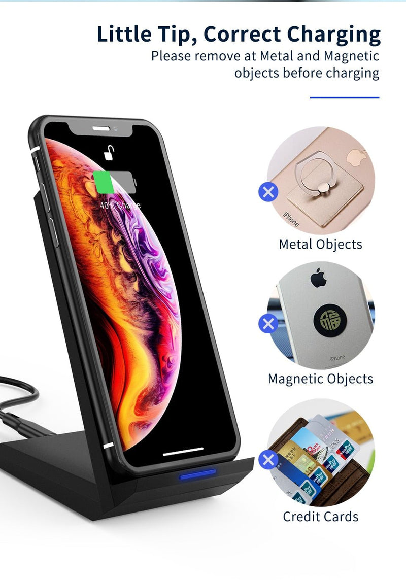Coolreall Qi Wireless Charger Stand for iPhone X XS 8 XR Samsung S9 S10 S8 S10E 15W Fast Wireless Charging Station Phone Charger - Starttech Online Market