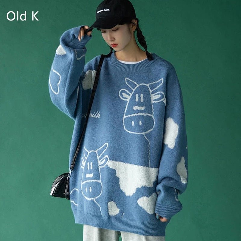 Cow Pullover Loose Lazy Sweater Coat - Starttech Online Market