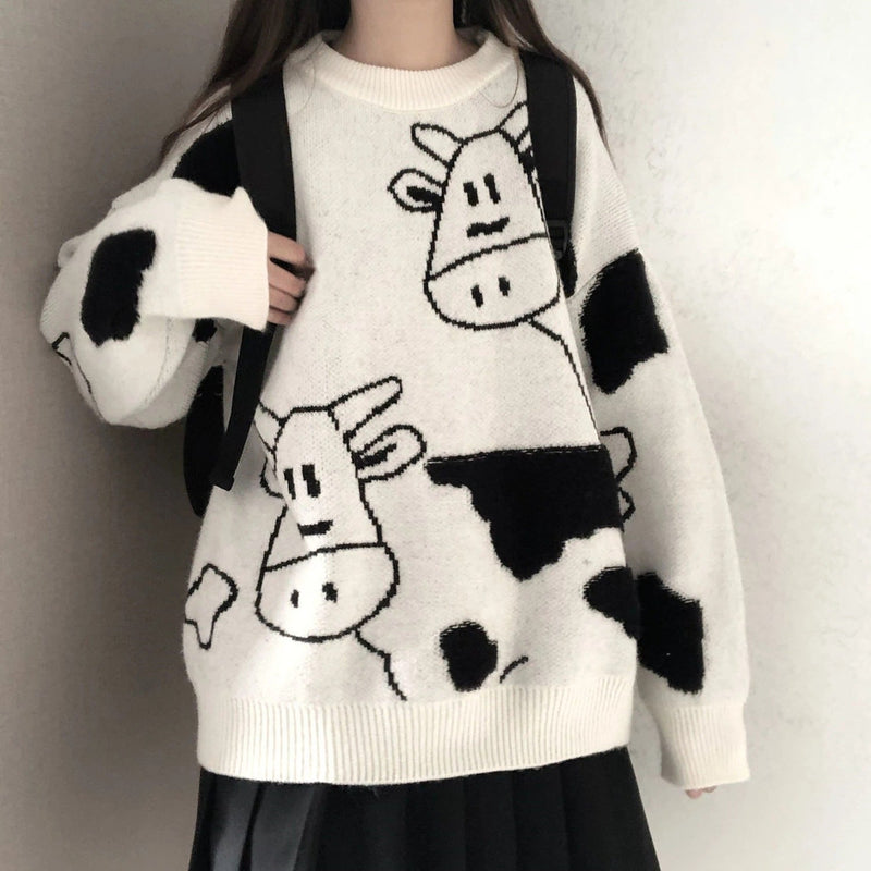 Cow Pullover Loose Lazy Sweater Coat - Starttech Online Market