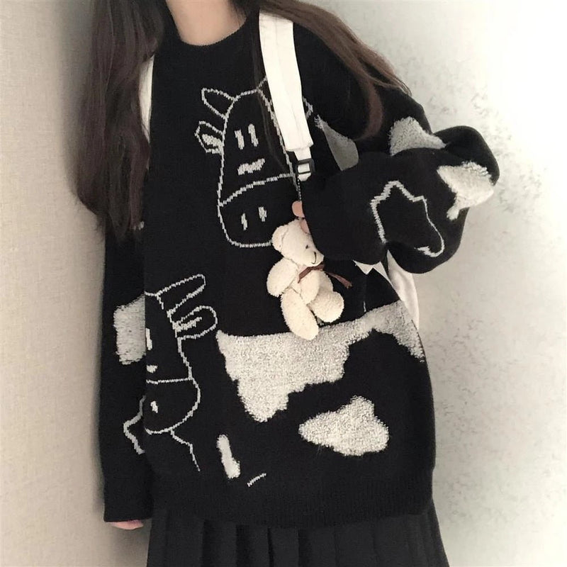 Cow Pullover Loose Lazy Sweater Coat - Starttech Online Market