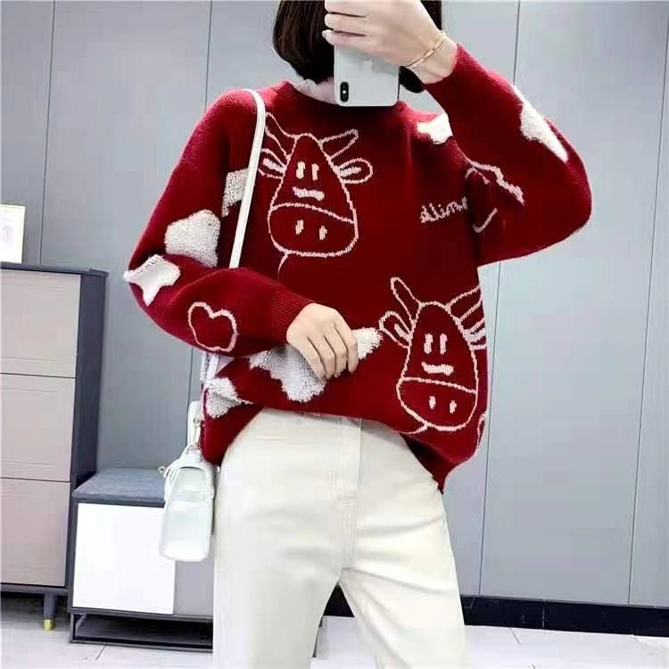 Cow Pullover Loose Lazy Sweater Coat - Starttech Online Market