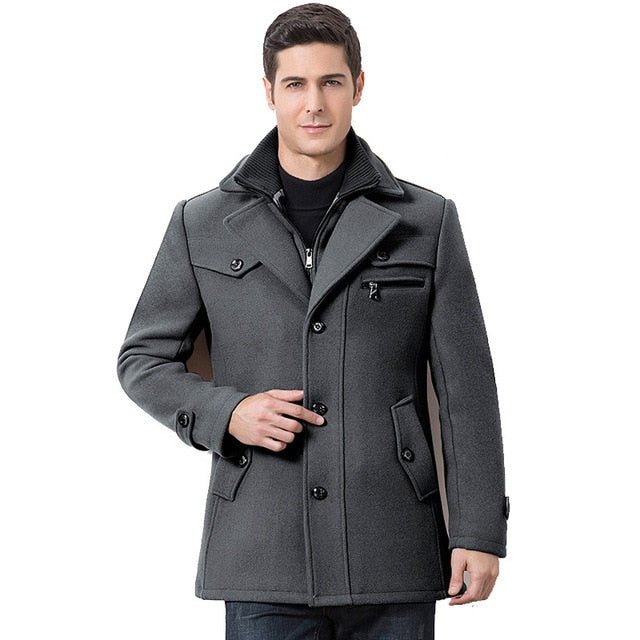 Designer Casual Wool Trench Coat Fashion Business Solid Thicken Slim Windbreaker Overcoat Jacket - Starttech Online Market