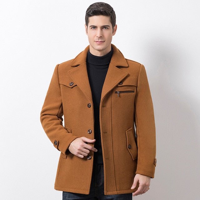 Designer Casual Wool Trench Coat Fashion Business Solid Thicken Slim Windbreaker Overcoat Jacket - Starttech Online Market