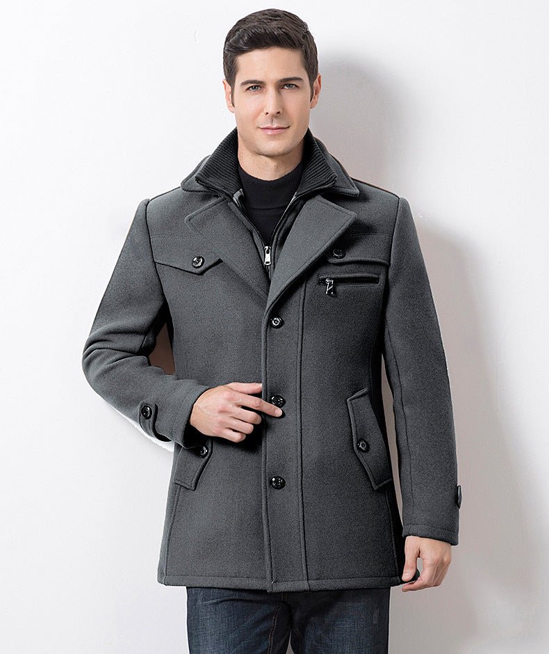 Designer Casual Wool Trench Coat Fashion Business Solid Thicken Slim Windbreaker Overcoat Jacket - Starttech Online Market