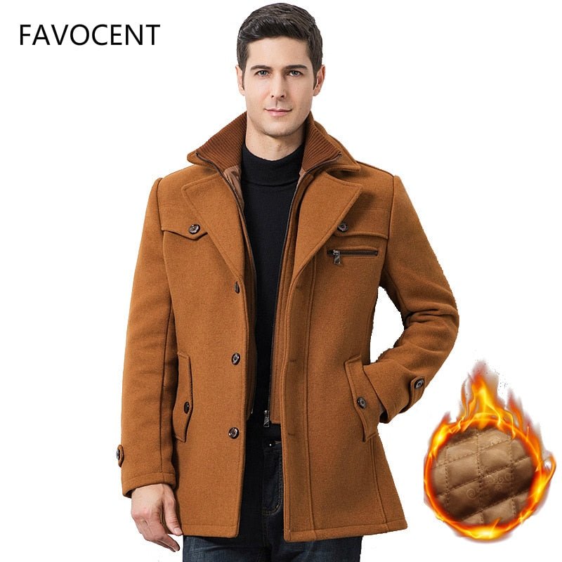 Designer Casual Wool Trench Coat Fashion Business Solid Thicken Slim Windbreaker Overcoat Jacket - Starttech Online Market