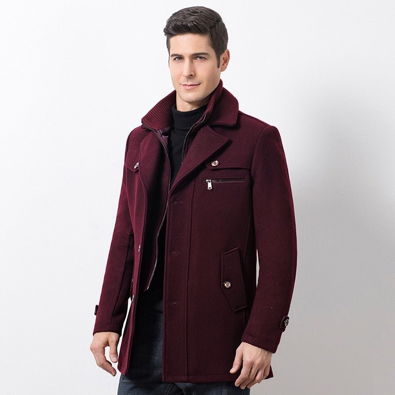 Designer Casual Wool Trench Coat Fashion Business Solid Thicken Slim Windbreaker Overcoat Jacket - Starttech Online Market