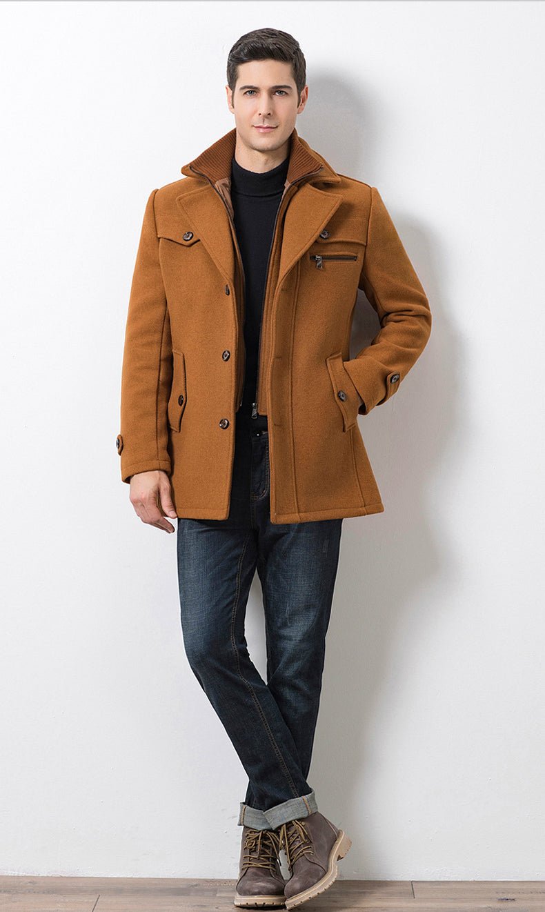 Designer Casual Wool Trench Coat Fashion Business Solid Thicken Slim Windbreaker Overcoat Jacket - Starttech Online Market