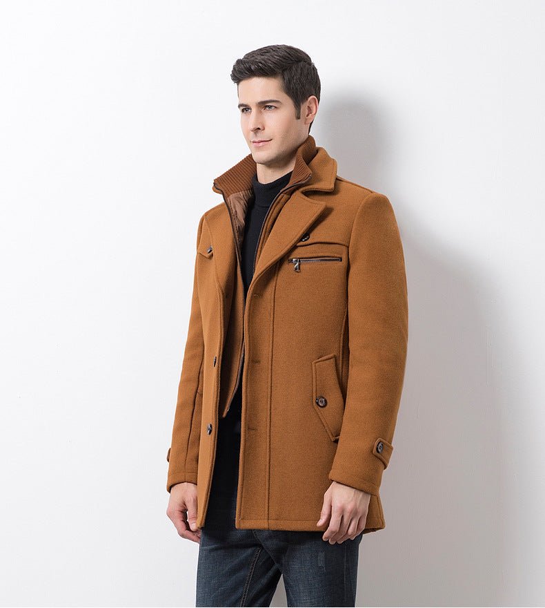 Designer Casual Wool Trench Coat Fashion Business Solid Thicken Slim Windbreaker Overcoat Jacket - Starttech Online Market