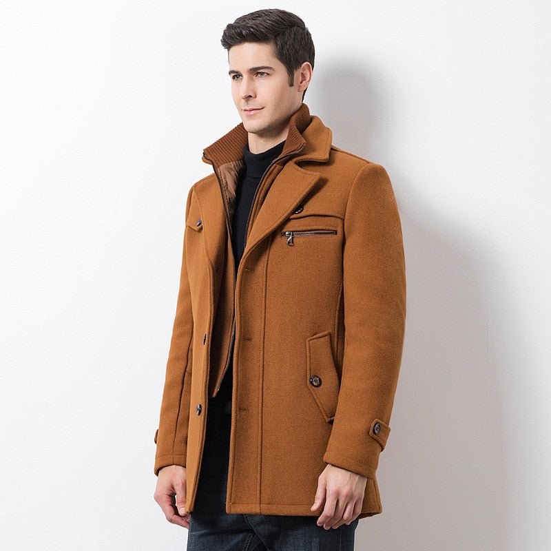 Designer Casual Wool Trench Coat Fashion Business Solid Thicken Slim Windbreaker Overcoat Jacket - Starttech Online Market
