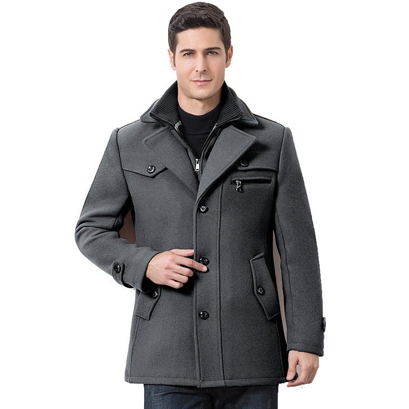 Designer Casual Wool Trench Coat Fashion Business Solid Thicken Slim Windbreaker Overcoat Jacket - Starttech Online Market