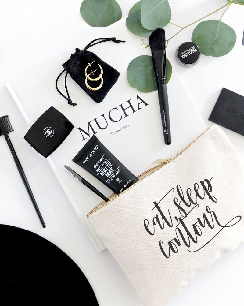 Eat, Sleep, Contour Cotton Canvas Cosmetic Bag - Starttech Online Market