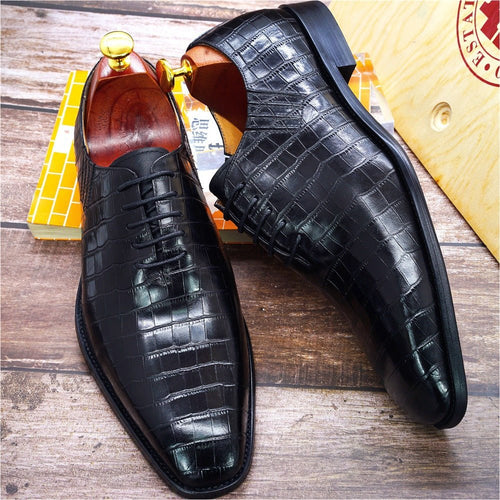 Embossed Fish Pattern Leather Formal Business Shoes - Starttech Online Market