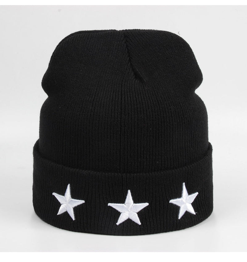 Embroidery Hip Hop Knitted Hat Women's Winter Cap Outdoor Stars Bonnet Solid Color Ski Hat Female Spring Autumn Skullies Beanies - Starttech Online Market