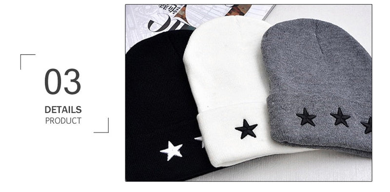 Embroidery Hip Hop Knitted Hat Women's Winter Cap Outdoor Stars Bonnet Solid Color Ski Hat Female Spring Autumn Skullies Beanies - Starttech Online Market