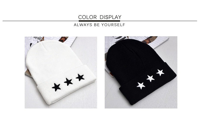 Embroidery Hip Hop Knitted Hat Women's Winter Cap Outdoor Stars Bonnet Solid Color Ski Hat Female Spring Autumn Skullies Beanies - Starttech Online Market