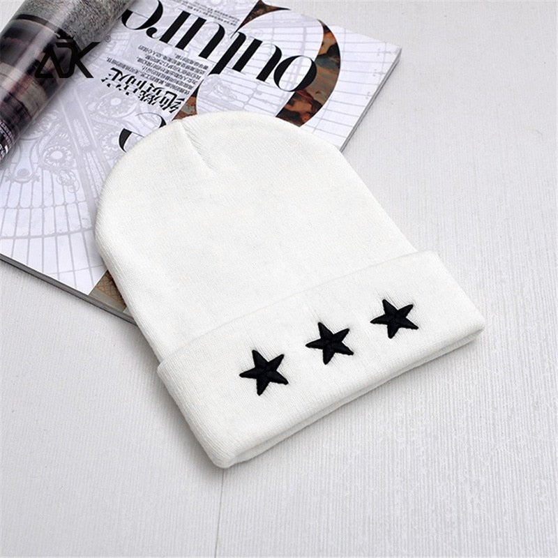 Embroidery Hip Hop Knitted Hat Women's Winter Cap Outdoor Stars Bonnet Solid Color Ski Hat Female Spring Autumn Skullies Beanies - Starttech Online Market