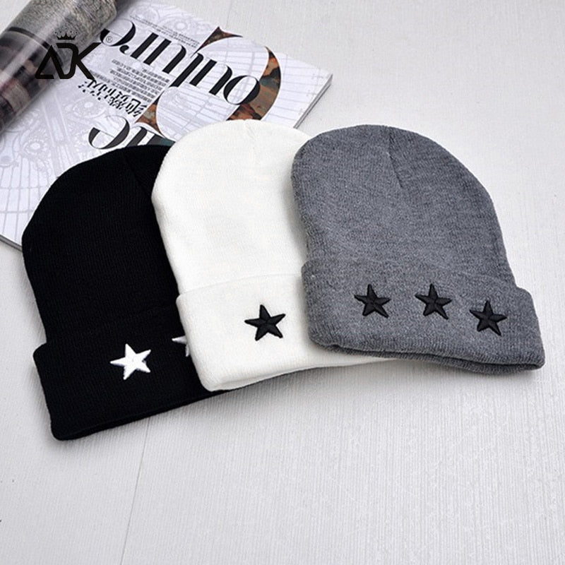 Embroidery Hip Hop Knitted Hat Women's Winter Cap Outdoor Stars Bonnet Solid Color Ski Hat Female Spring Autumn Skullies Beanies - Starttech Online Market