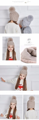 ENJOYFUR Ages 2-8 baby hat Children Winter Hats For Girls&Boy Cotton Thick Warm Knitted Ears Beanie Fox Fur Pompom Cap - Starttech Online Market