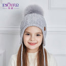 ENJOYFUR Ages 2-8 baby hat Children Winter Hats For Girls&Boy Cotton Thick Warm Knitted Ears Beanie Fox Fur Pompom Cap - Starttech Online Market