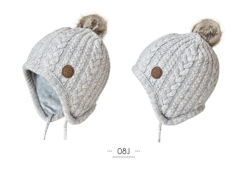 ENJOYFUR Ages 2-8 baby hat Children Winter Hats For Girls&Boy Cotton Thick Warm Knitted Ears Beanie Fox Fur Pompom Cap - Starttech Online Market