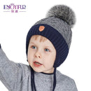 ENJOYFUR Winter baby Hats Real Fox Fur Pompom Hat Knitted Boy Cap Cotton Protect The Ears Hat Warm Thick Kids Beanies - Starttech Online Market