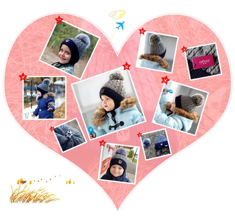 ENJOYFUR Winter baby Hats Real Fox Fur Pompom Hat Knitted Boy Cap Cotton Protect The Ears Hat Warm Thick Kids Beanies - Starttech Online Market