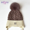 ENJOYFUR Winter baby Hats Real Fox Fur Pompom Hat Knitted Boy Cap Cotton Protect The Ears Hat Warm Thick Kids Beanies - Starttech Online Market