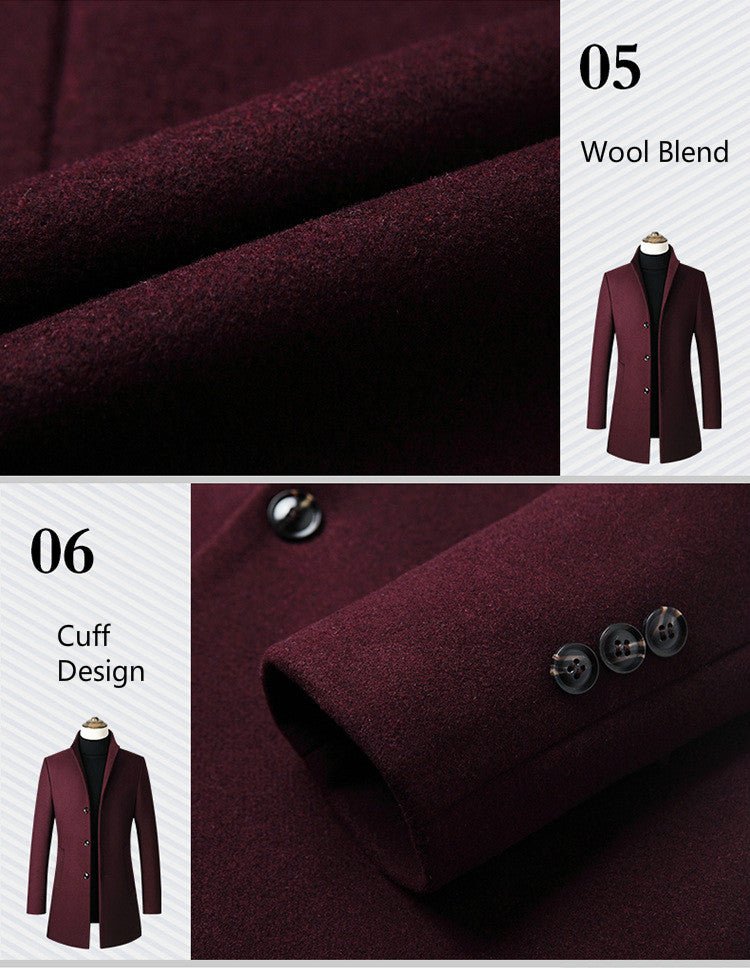 Fashion Mens Windbreaker Jacket Long Overcoat Men Plus Size 3xl 4xl Trench Coat Stand Collar Slim Casual Black Wool Coat Male - Starttech Online Market