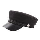 Fashion PU Leather Military Hat Autumn Winter Wool Sailor Hat For Women Men Black flat top Female travel cadet hat Captain Cap - Starttech Online Market