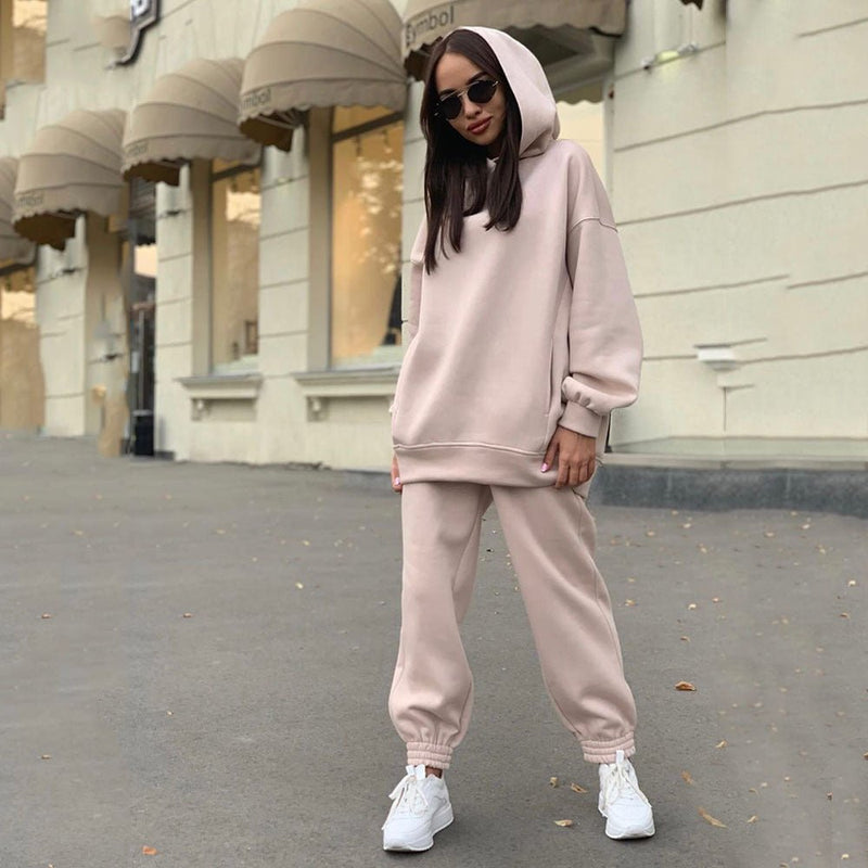 Fashion solid color Hoodie casual two piece set - Starttech Online Market