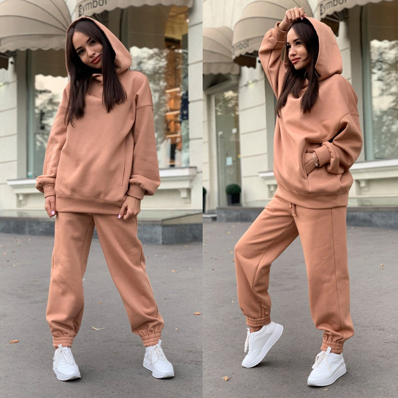 Fashion solid color Hoodie casual two piece set - Starttech Online Market