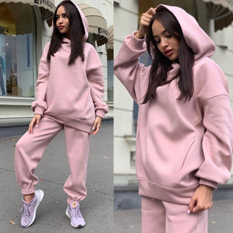 Fashion solid color Hoodie casual two piece set - Starttech Online Market