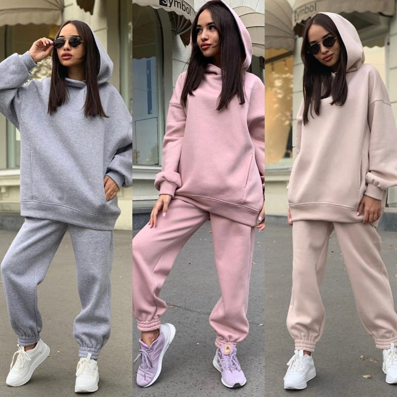 Fashion solid color Hoodie casual two piece set - Starttech Online Market