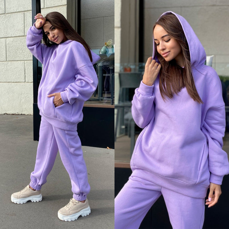 Fashion solid color Hoodie casual two piece set - Starttech Online Market