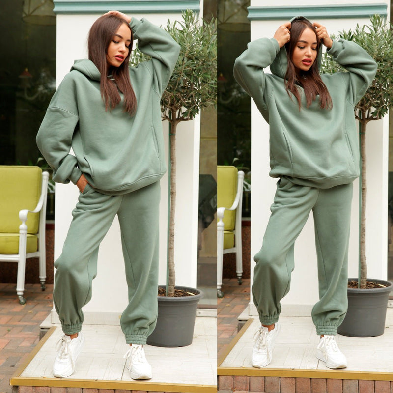 Fashion solid color Hoodie casual two piece set - Starttech Online Market