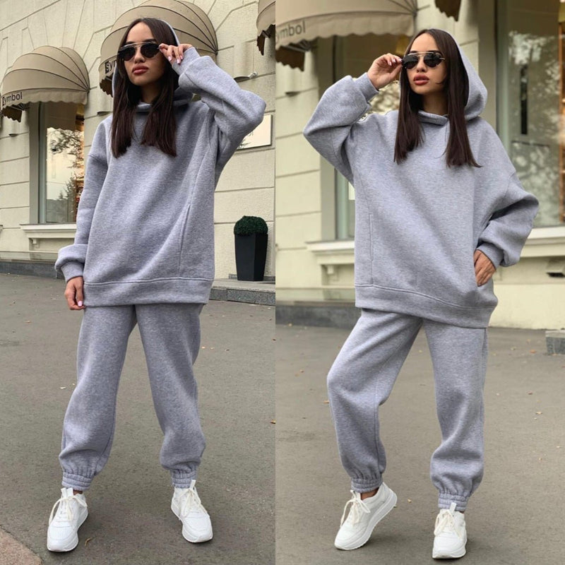Fashion solid color Hoodie casual two piece set - Starttech Online Market