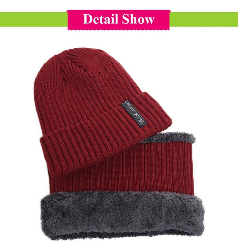 Fleece Lined Warm Beanie Hat Men Women Knitted Cap Winter Hat Scarf Set High Quality Winter Hats For Men Skullies Beanies Bonnet - Starttech Online Market