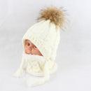 Fur Pompom Beanie Kids Baby Winter Hat Fleece Inside Ear Protection Crochet Cap Warm Knitted Hat And Scarf Set For Children - Starttech Online Market