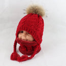 Fur Pompom Beanie Kids Baby Winter Hat Fleece Inside Ear Protection Crochet Cap Warm Knitted Hat And Scarf Set For Children - Starttech Online Market