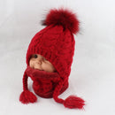 Fur Pompom Beanie Kids Baby Winter Hat Fleece Inside Ear Protection Crochet Cap Warm Knitted Hat And Scarf Set For Children - Starttech Online Market