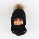 Fur Pompom Beanie Kids Baby Winter Hat Fleece Inside Ear Protection Crochet Cap Warm Knitted Hat And Scarf Set For Children - Starttech Online Market