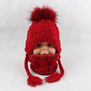 Fur Pompom Beanie Kids Baby Winter Hat Fleece Inside Ear Protection Crochet Cap Warm Knitted Hat And Scarf Set For Children - Starttech Online Market