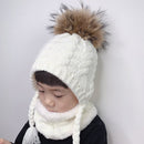 Fur Pompom Beanie Kids Baby Winter Hat Fleece Inside Ear Protection Crochet Cap Warm Knitted Hat And Scarf Set For Children - Starttech Online Market