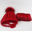 Fur Pompom Beanie Kids Baby Winter Hat Fleece Inside Ear Protection Crochet Cap Warm Knitted Hat And Scarf Set For Children - Starttech Online Market