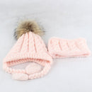 Fur Pompom Beanie Kids Baby Winter Hat Fleece Inside Ear Protection Crochet Cap Warm Knitted Hat And Scarf Set For Children - Starttech Online Market