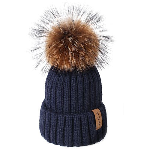 Furtalk Knitted Real Fur Hat 100% Real Raccoon Fur Pompom Winter Soft Warm Female Fur Hat - Starttech Online Market