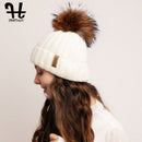 Furtalk Knitted Real Fur Hat 100% Real Raccoon Fur Pompom Winter Soft Warm Female Fur Hat - Starttech Online Market