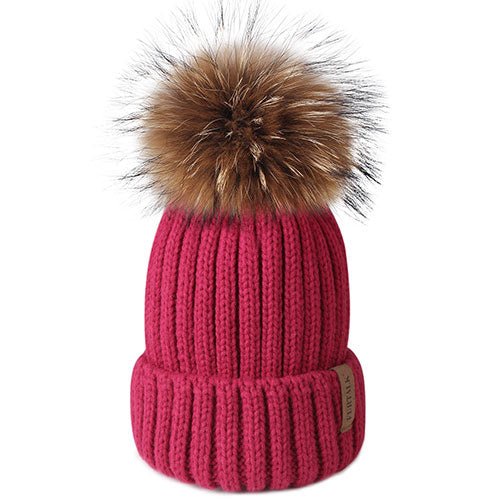 Furtalk Knitted Real Fur Hat 100% Real Raccoon Fur Pompom Winter Soft Warm Female Fur Hat - Starttech Online Market