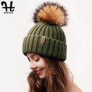 Furtalk Knitted Real Fur Hat 100% Real Raccoon Fur Pompom Winter Soft Warm Female Fur Hat - Starttech Online Market