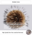 Furtalk Knitted Real Fur Hat 100% Real Raccoon Fur Pompom Winter Soft Warm Female Fur Hat - Starttech Online Market